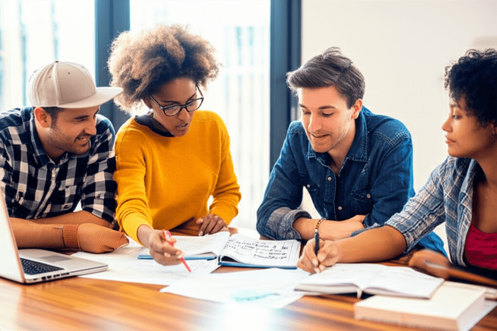 Students collaborating in a modern learning environment